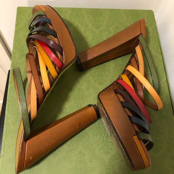 Fendi brown colorful strappy platform sandal mules heels | EU 41 US Women’s 9.5 - Picture 7 of 8